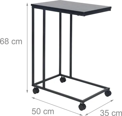 Image de Table d'appoint en forme de C avec roulettes - Plateau effet bois