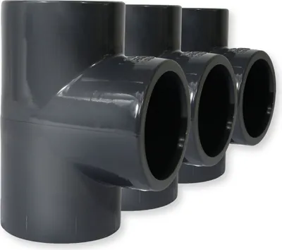 Produktbild von PVC-U Fitting T-Stück Ø 50 mm 90°, allseitig Klebemuffen zum Verbinden von Rohren und Schläuchen 3er-Set