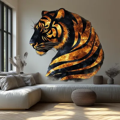 Produktbild von Decords Wandtattoo – majestätischer goldener Tiger im Profil, 279 cm