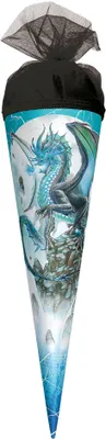 Produktbild von ROTH Geschenk-Schultüte Eisdrache 50 cm klein rund Tüllverschluss Zuckertüte Schulanfang
