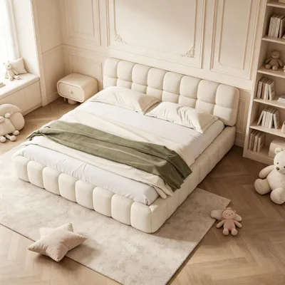 Produktbild von Polsterbett 140x200 cm,bett 140x200,mit Lattenrost,Doppelbett,Jugendbett, Leinen Stoff,Beige