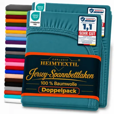 Produktbild von Marke Jersey Spannbettlaken Doppelpack Rundumgummizug 140 - 160 x 200 cm Petrol