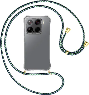 Produktbild von Handykette Backcover-Schutzhülle mit Band (Metall goldfarben) für Xiaomi 15 5G - grün/blau/weiß