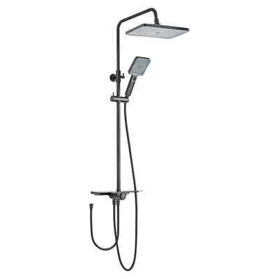 Produktbild von SCHÖNER WOHNEN-Kollektion Duschsystem VERINA mit Ablage, Mattschwarz, Duschstange mit Regendusche