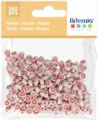 Immagine prodotto di 300 perle bianche con cuore rosso, diametro 7 mm