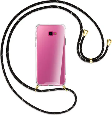 Produktbild von Handykette Backcover-Schutzhülle mit Band (Metall goldfarben) für Samsung Galaxy J4 Plus - schwarz/gold