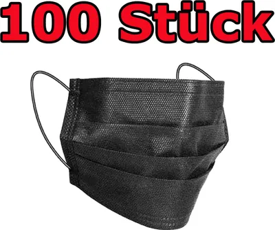 Produktbild von 100 Stück Maske 3-lagig Hygienemaske Einwegmaske Atem Mundmaske Nasenmaske Schwarz
