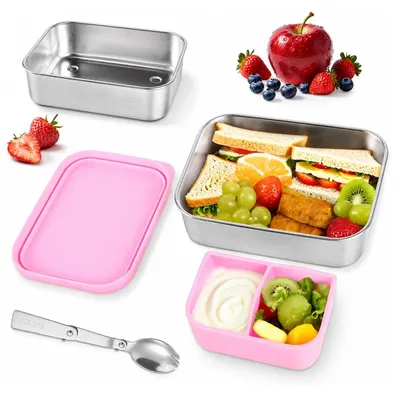 Edelstahl Brotdose 1200 ml Bento Box mit Fächern und Löffel