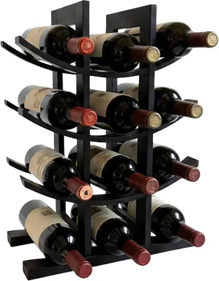 Zdjęcie produktu dla Stojak na wino - 12 butelek - Bambus - Wymiary: 41 x 30 x 14,5 cm - Stojak na czerwone i białe wino - Czarny