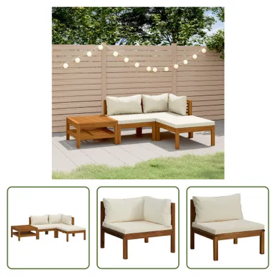 Produktbild von The Living Store 4-tlg. Garten-Lounge-Set mit Creme Kissen Massivholz Akazie