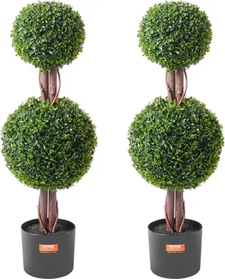 Produktbild von 2er-Pack 3' künstlicher Buchsbaum-Formschnittbaum Kunstpflanze UV-Dekoration für drinnen und draußen