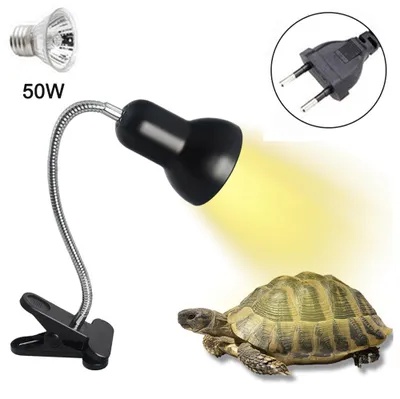 Produktbild von Wärmelampe für Schildkröten im Aquarium, inklusive Halterung mit 360° drehbarem Clip und Netzteil für Reptilien, Echsen, Schildkröten und Schlangen.