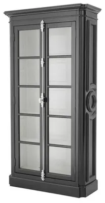 Produktbild von Casa Padrino Luxus Vitrinenschrank im Barockstil Schwarz - 118,5 x 45 x H. 223 cm - Repräsentativer Wohnzimmerschrank