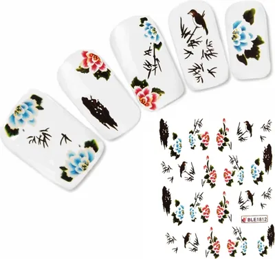 Produktbild von Nagel Sticker Nail Art Tattoo Japan Vogel Blumen Aufkleber Neu!