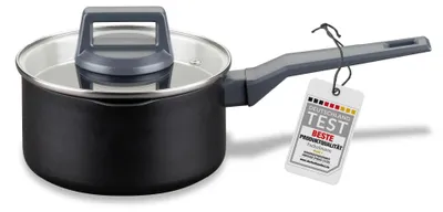 Obrázok produktu pre Fackelmann hrniec 16 cm s rukoväťou, model Statement. Hrniec s keramickým povrchom. Materiál: hliník, nepriľnavý povrch, odolný voči teplu. Súčasťou je sklenená pokrievka
