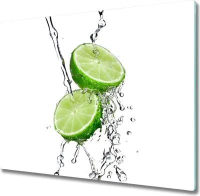 Produktbild von Glas Herdabdeckplatte 60x52 cm Spritzschutz Glasabdeckplatte Schneidebrett Limetten und Wasser