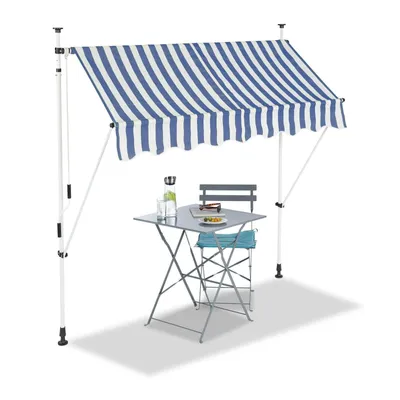 Produktbild von Bc-elec - HHYVA2012-Bluewhite Manuell einziehbare Markise für Terrasse & Patio 200x120cm weiß und blau
