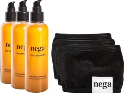 Obrázek produktu pro Dárkový set na opalování 3×150 ml fluid + 3× bavlněná čelenka, přírodní péče, veganský set 3xNegatanpaket-crni