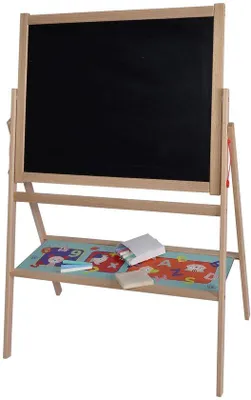 Obrázek produktu pro Ibenzoa® Oboustranná dětská tabule s příslušenstvím – buk, 58×86 cm, strana pro křídu a strana pro fixy, včetně 10 kříd, fixy a houbičky