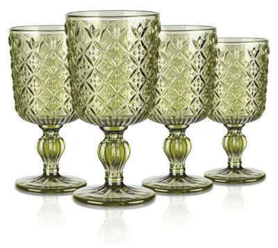 Immagine prodotto di Set di 4 bicchieri da vino vintage, color verde, in vetro