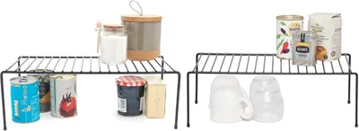 Imagen del producto de Juego de organizadores para armarios de cocina, 2 estantes de acero , que ahorran espacio, ideales para despensas