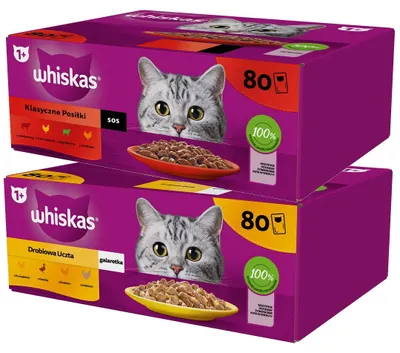 Produktbild von Whiskas Adult Beutel 160x85g Klassische Mahlzeiten in Sauce und Geflügel-Leckerbissen in Gelee Nassfutter für erwachsene Katzen