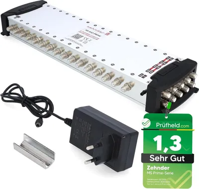 Produktbild von ZEHNDER 9/32 Multischalter für Quattro & Quad LNB, Multiswitch für 2 Satelliten & 32 Teilnehmer (TV, Sat Receiver), 4K Digital Matrix Sat Verteiler, Schüssel Spiegel Antenne