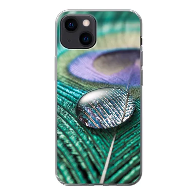 Produktbild von MuchoWow® Handyhülle Schutzhülle Hülle für iPhone 13 mini Nahaufnahme eines Wassertropfens auf einer Pfauenfeder Silikon Softcase Handy Hülle - Softcase