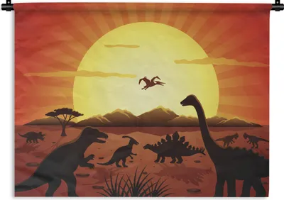 Produktbild von MuchoWow® Wandteppich Wandbehang Dino - Sonne - Natur - Zeichnung - Kinder - Jungen 150x112 cm Tapisserie Dekoration Wandtuch - Wanddecke - Wandteppiche