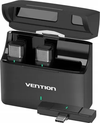 Immagine prodotto di Vention Set di 2 microfoni wireless USB-C con clip da cravatta e custodia di ricarica