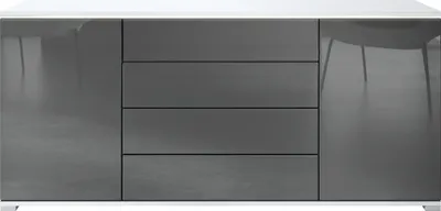 Produktbild von Vladon Sideboard Faro V2 - Kommode mit 2 Türen & 4 Schubladen, Schrank mit LED Lichtleiste, Weiß matt / Grau Hochglanz (166,5 x 75,5 x 35)