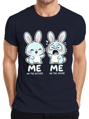 Productafbeelding van Ik van buiten, ik van binnen. Schattig konijn, paasgeschenk. Heren T-shirt, marineblauw, maat S