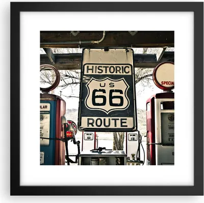 Produktbild von Gerahmtes Poster - Schwarzer Rahmen - Straße alt 66 USA - 30x30 cm - Wand Bild - Wanddeko - Wandbilder - Kunstposter - Wandposter - Bilderrahmen - Bilder - Kunstdruck - Wandbild - P2BAC30x30-3573