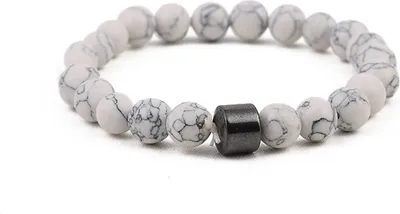 Produktbild von Armband aus echten Steinen Weißer Türkis und Hämatit. Uni