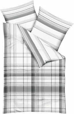 Produktbild von JACK by Kaeppel Edel Seersucker 2 tlg. Wende Bettwäsche Facile Streifen Karo Grau Weiß Reißverschluss, Größe:155x220cm Bettwäsche