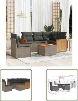 Produktbild von The Living Store 6-tlg. Garten-Sofagarnitur mit Kissen Grau Poly Rattan