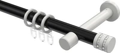 Produktbild von Interdeco Gardinenstange / Vorhangstange Schwarz / Weiß, Typ Prestige Estana (Glitzerkappe), 20 mm Ø 1-läufig, 400 cm