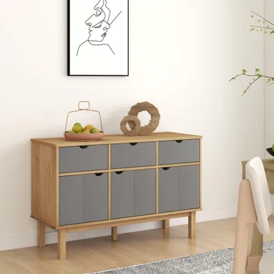 Immagine prodotto di Credenza vidaXL OTTA marrone e grigio 114x43x73,5 cm in legno massello di pino