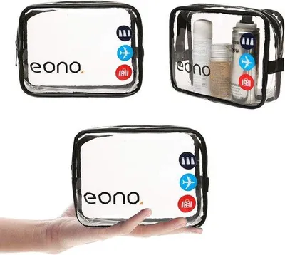 Productafbeelding van Unyqoos® Transparante, waterdichte make-up tas (PVC) – TSA-conform (3-1-1), set van 2 zwarte toilettassen, 18,2 x 13,97 x 6,35 cm, ca. 1 liter