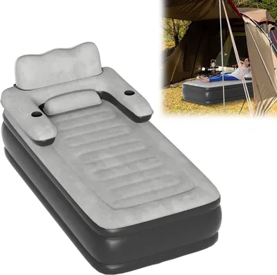 Produktbild von Luftmatratze mit Pumpe und Rückenlehne, komfortabel und tragbar, selbstaufblasend, ideal für Gästebett und Camping, 190x100x42 cm, Einzelbett
