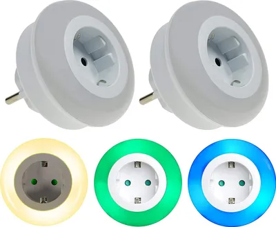 Produktbild von 2er Set Trango LED Nachtlicht mit Zwischenstecker und grün/blau Licht