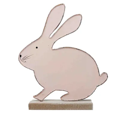 Produktbild von Hase rosa Metall sitzend auf Holzfuß Dekoartikel Osterdeko 15x4x25cm