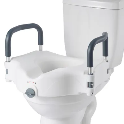 Image de SucceBuy : Surélévation de siège de toilette avec accoudoirs rembourrés, capacité de charge de 136 kg et réglage de hauteur de 127 mm, idéale pour les personnes âgées, les personnes à mobilité réduite et les femmes enceintes
