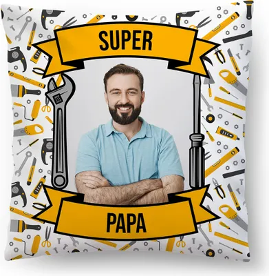 Zdjęcie produktu dla Spersonalizowany PREZENT FOTOGRAFICZNY, 45 x 45 cm, z własnym zdjęciem, poduszka z nadrukiem na urodziny i Dzień Ojca, „Super Tata”, z wypełnieniem [091]