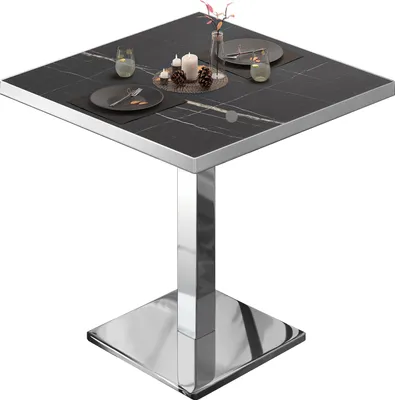 Produktbild von BM | Bistrotisch | B:T:H 60 x 60 x 75 cm | Schwarz Marmor / Edelstahl | Quadratisch | Edelstahl Rand | Bistro Tisch Esstisch