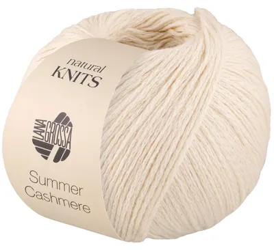 Zdjęcie produktu dla Lana Grossa SUMMER CASHMERE 50 g cienka przędza łańcuszkowa z bawełny i kaszmiru 210 m kolor 002-kremowy
