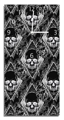 Produktbild von Wallario Design Wanduhr bedruckt, Größe 30 x 60 cm, Motiv: Totenkopf-Muster