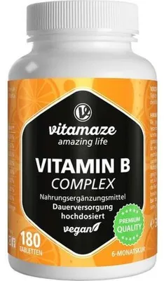 Zdjęcie produktu dla Vitamaze Witamina B-Complex w wysokiej dawce, tabletki wegańskie, 180 tabletek