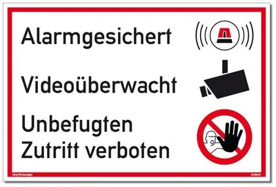 Produktbild von Dreifke® Schild Alarmgesichert Videoüberwacht | Alu Schild mit UV-Schutz weiß (300x200x2mm)