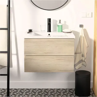 Produktbild von Einzelwaschtisch-Set 60cm mit Keramikplatte und schwarzem Wasserhahn SORRENTO